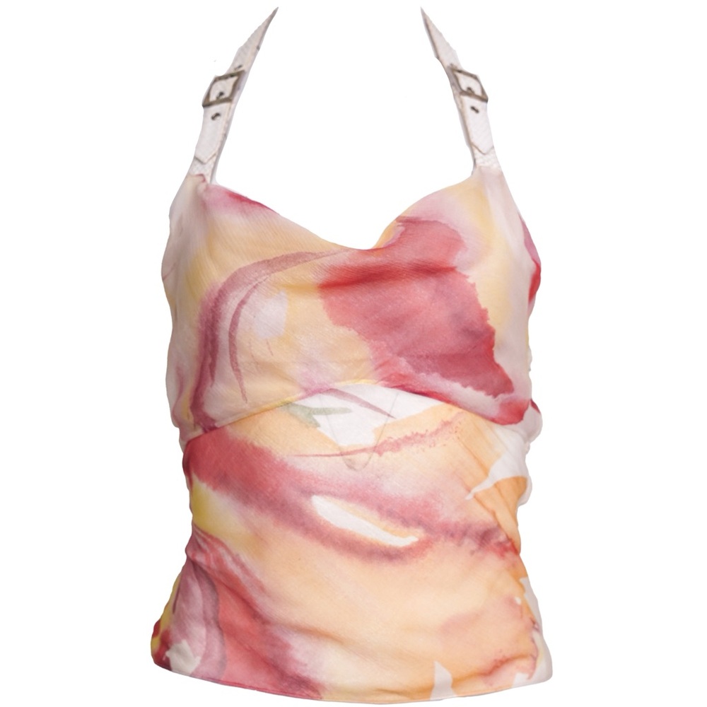 Christian Dior S/S 2001 Pink & White Tie-Dye Silk Halter Top